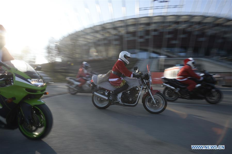 POLAND-WARSAW-SANTA CLAUS ON MOTORCYCLE