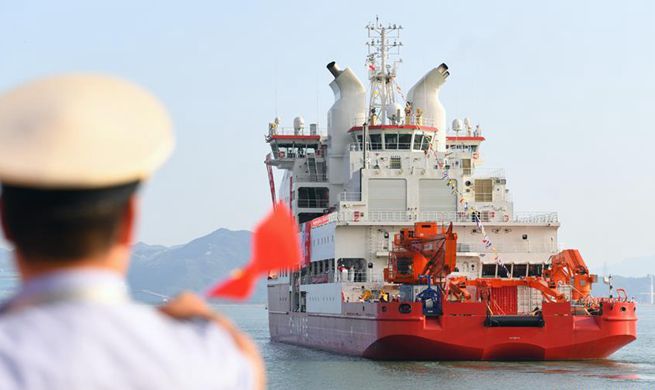 China's first homegrown polar icebreaker starts its maiden voyage