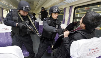 Anti-riot exercise held for Spring Festival travel rush in China's Yinchuan