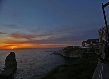 Sunset seen at Raouche Rocks in Beirut, Lebanon